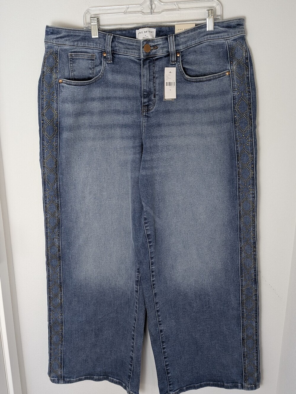 Lane Bryant Signature Fit Wide Leg Metal Embroidered Mid Rise Size 20 Blue New